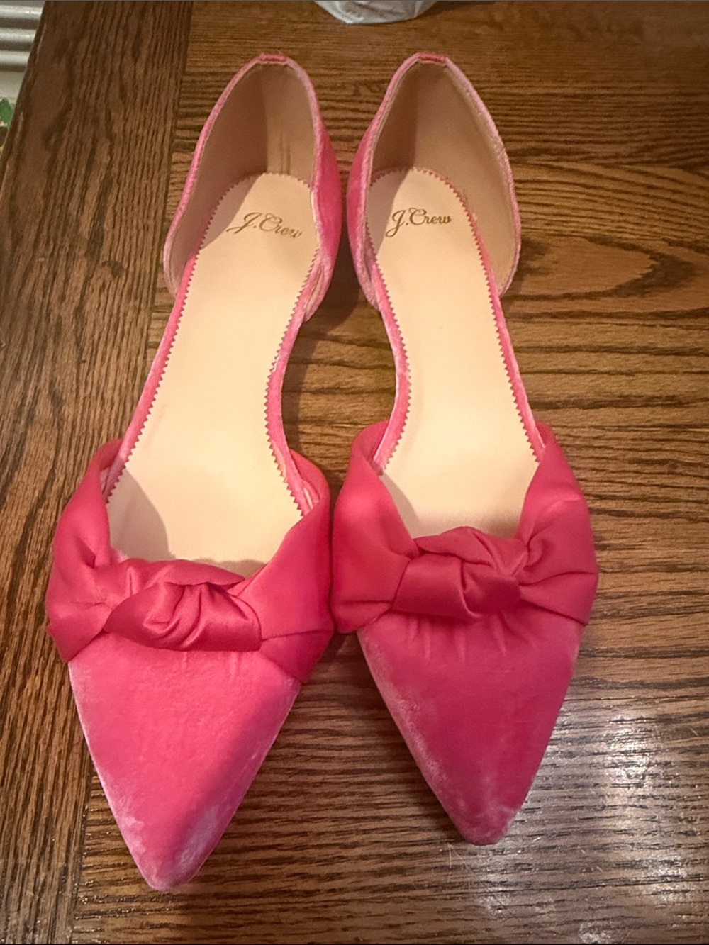 J. Crew Hot Pink Velvet Pointed D'Orsay Flats with Knot Accent size 11